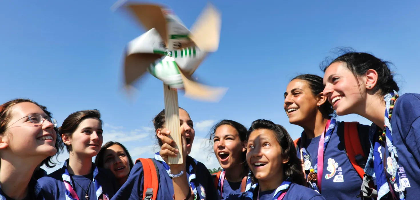 Scouts with paper windmill