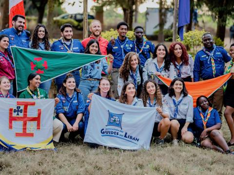 Group picture of Scouts from Lebanon, France, Rwanda and Tunisia.